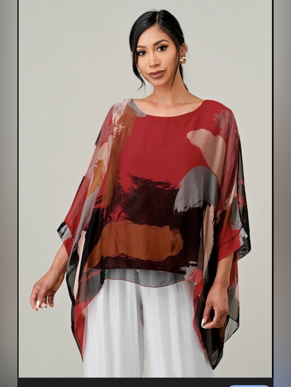 Belle France Italian Silk 100% Top Artsy Lagenlook , XL
